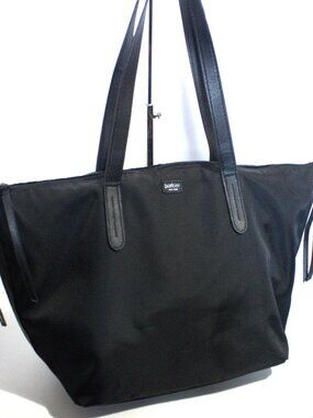 Botiker, Black Nylon Tote with Leather Trim and Tassels. Size Large